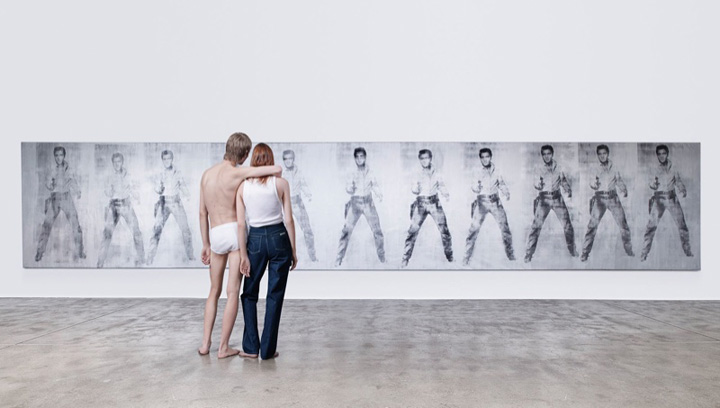 Andy Warhol: Elvis 11Times (Studio Type), 1963 © The Andy Warhol Foundation / ARS
Calvin Klein: Classic Cotton Briefs (Calvin Klein Underwear Est. 1981) and Classic Denim Jeans(Archival Originals, 1980) with Classic Cotton Tank
Photographed at The Andy Warhol Museum, Pittsburgh