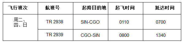 虎航推出新加坡飛往歷史名城鄭州的直飛航班