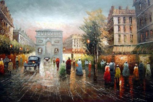 Oil Painting(油畫(huà)作品） Pedestrian Cross Paris Arch de Triumph