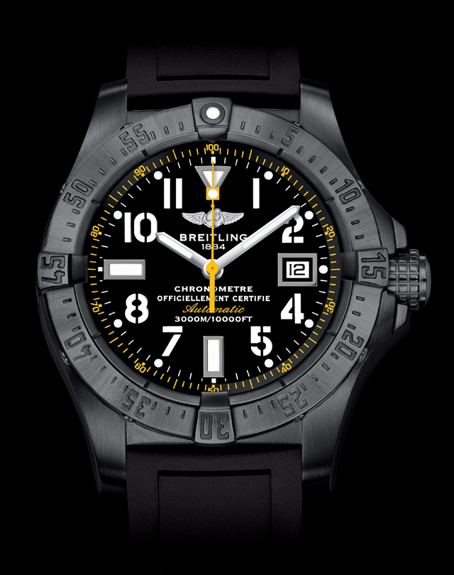 百年靈 Breitling 推出深潛海狼腕表黑鋼黃針限量版