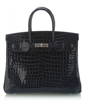 Hermes 愛馬仕 限量現(xiàn)貨藍色鱷魚皮銀扣Birkin 35CM手提袋 時尚與奢華的終極向往， 鉑金包集所有榮寵于一身 ￥508000.00 